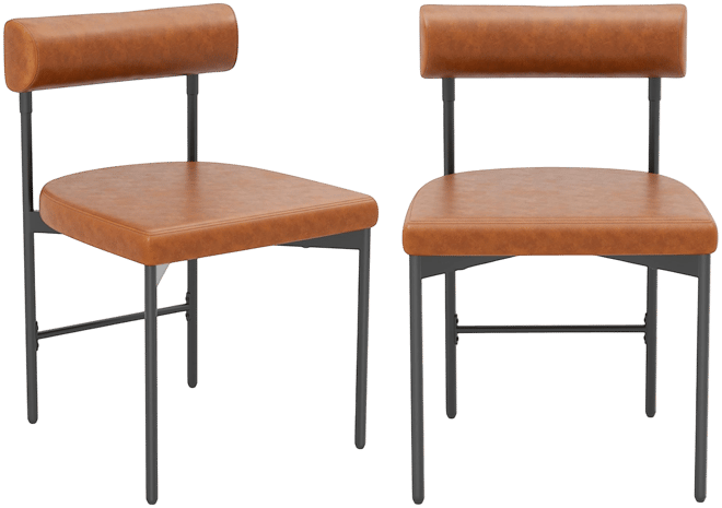 Dining Chair Set of 2 Faux Leather Upholstered Kitchen Side Chair w/ Curved