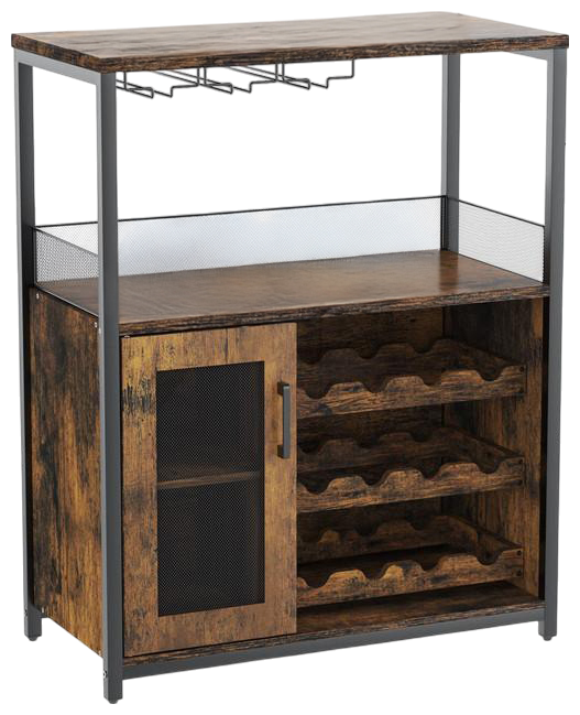 Wine Bar Cabinet with Detachable Wine Rack, Bar Rack Cabinet with Glass Holder and 1 Drawer, Mesh Door, Small Sideboard and Buffet Cabinet for