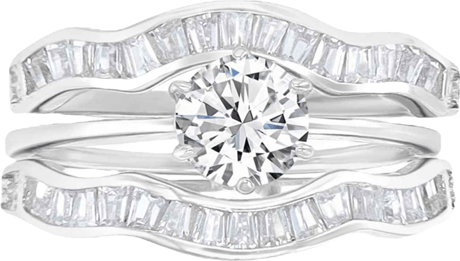3-Pc. Set Cubic Zirconia Solitaire & Wavy Baguette Bands Bridal Set