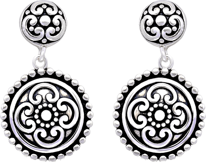 Oxidized Round Celtic Style Post Drop Earrings