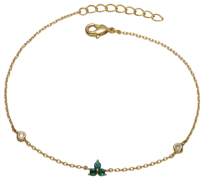 Beautiful 14K Gold Plated Chain Link Charm Bracelet with Cubic Zirconia