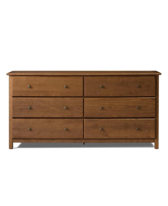 Solid Pine 6-Drawer Chest – Farmhouse Style Wooden Dresser for Bedroom Storage and Decorative Furniture Use