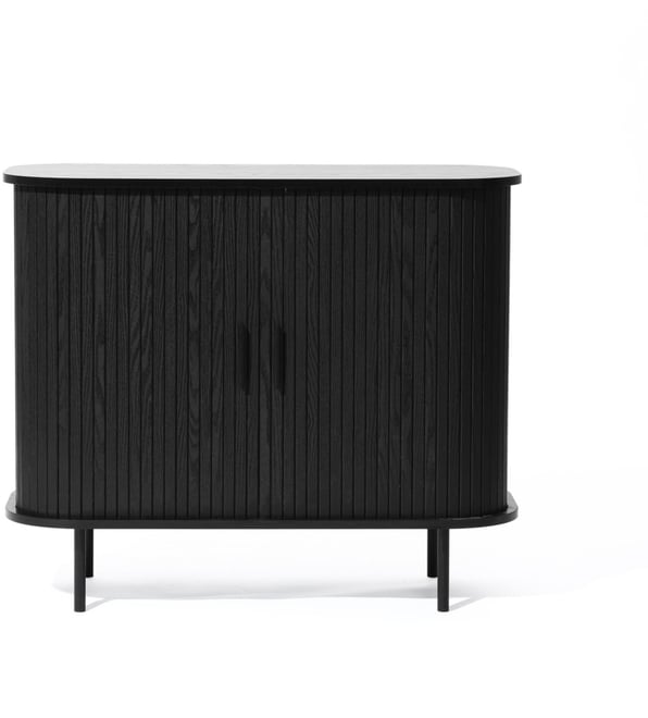 Mid-Century Modern 2-Door Accent Cabinet with Slatted Sliding Doors, Black