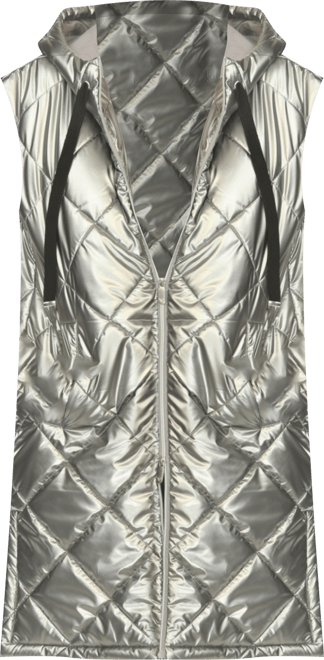 Women's Metallic Long Puffer Vest Jacket