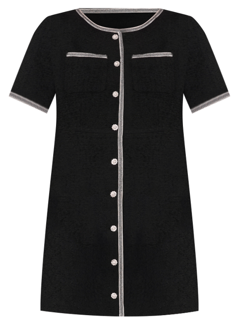 Women's Tweed Short-Sleeve Button-Front Shift Dress