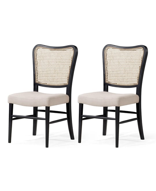 Vera Wooden Dining Chair, Antique Black & Dove Weave Fabric, Set of 2