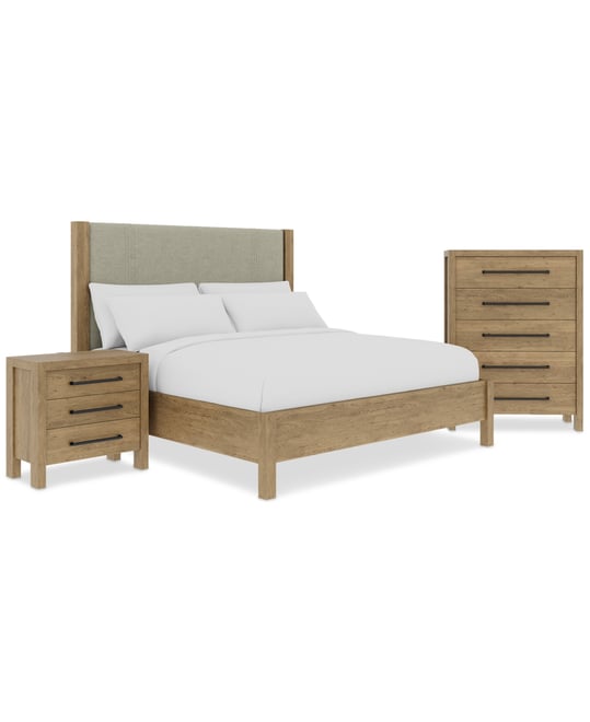 Davie 3-Pc. Queen Set (Upholstered Bed, Chest & 3-Drawer Nightstand)