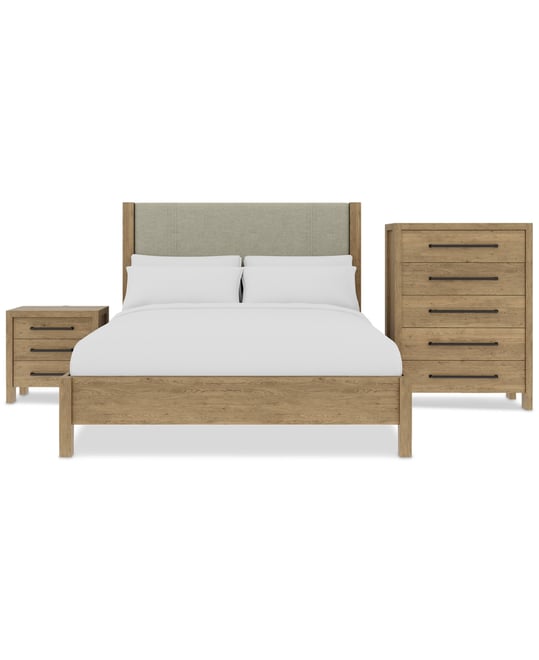 Davie 3-Pc. King Set (Upholstered Bed, Chest & 3-Drawer Nightstand)
