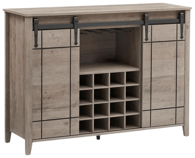 Wine Bar Cabinet,47" Farmhouse Coffee Bar Cabinet with Sliding Barn Door, Buffet Sideboard Cabinet with 16 Bottle Wine Rack for Dining, Living