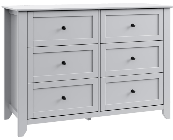 6 Drawer Double Dresser, Modern Chest of Drawer Dresser with Nickel Round Handle