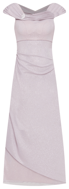 Petite L-Neck Glitter-Mesh Long Dress