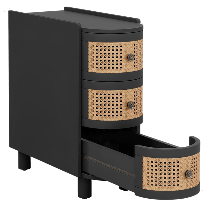 Solid Wood End Table, No Assembly Required, 3-Drawer Rattan Nightstand with Exquisite Embossed Handles, Perfect for Living Room, Bedroom St