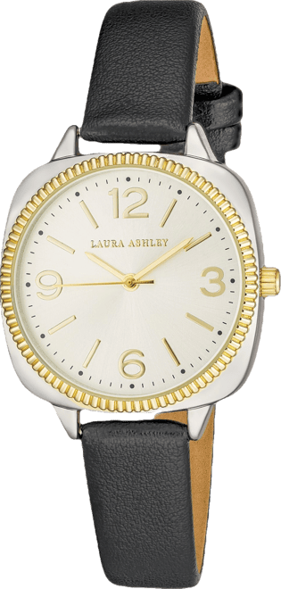 Women's Cushion Case Sunray Dial Black Polyurethane Strap Watch 35mm