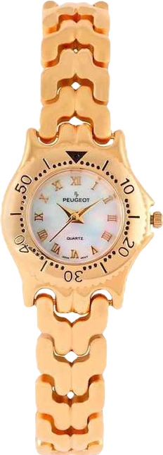 Womens Round 25mm 14K Gold Plated Wrist Watch- Mother of Pearl Dial