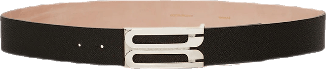 Silver Buckle Jumbo Frame Belt In Black Grained Leather