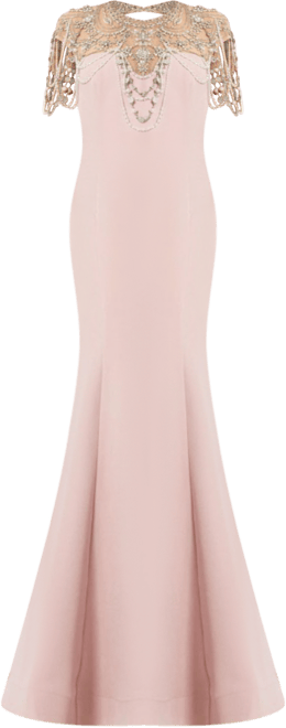 Mac Duggal Draped Pearl Beaded Detail Mermaid Gown