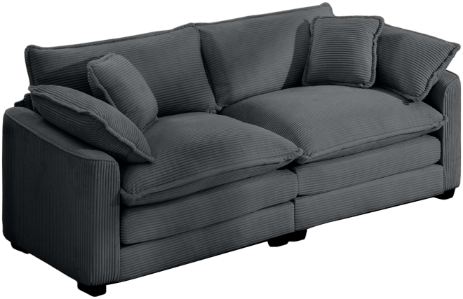 Modern Fabric Living Room Sofa with 4 Pillows Upholstered Large Deep Seating Loveseat, Grey Corduroy