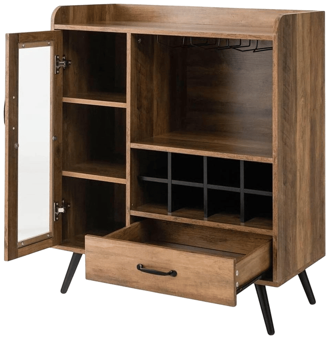 Slickblue Mid-Century Modern Sideboard Wood Buffet Cabinet with Wine Rack and Glass Storage