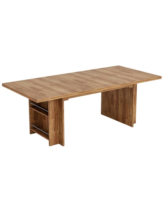Farmhouse Dining Table for 6 to 8, 63-Inch Rectangular Wooden Kitchen Table with Storage, Industrial Dinner Table with Shelves