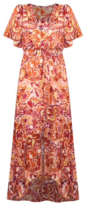 Women's Smocked Waist Flutter Sleeve Maxi Dress