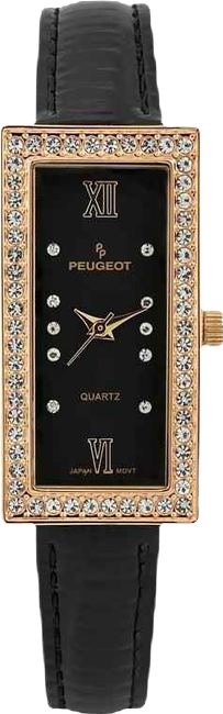 Women's 35x20mm Crystal Bezel Watch with Glossy Black Leather Strap