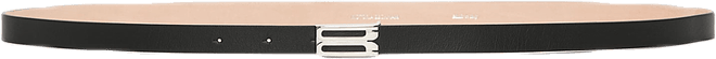 Silver Buckle Micro Frame Belt In Black Grained Leather