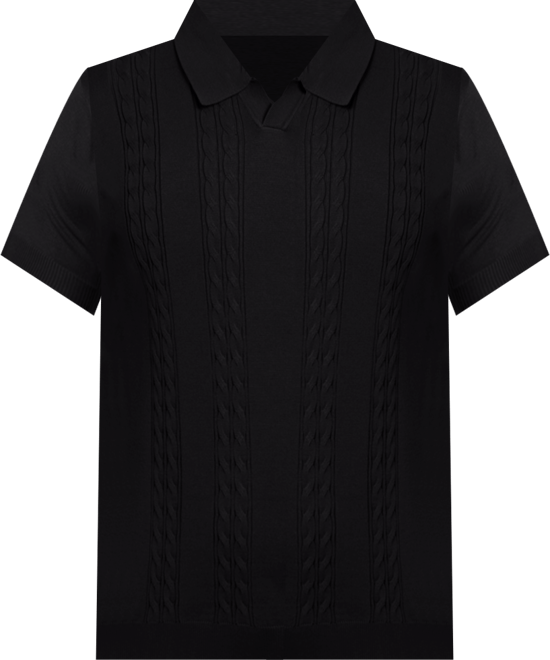 Men's Cable Knit Johnny Collar Short Sleeve Sweater Polo