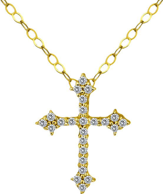 Cubic Zirconia Cross Pendant Necklace in 18k Gold-Plated Sterling Silver, 16" + 2" extender, Exclusively at Macy's