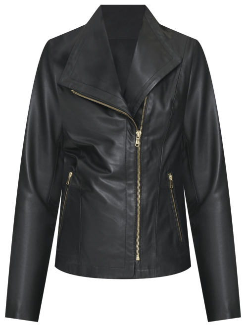 Women's 20 1/2” Moulded Collar Asymmetric Leather Jacket