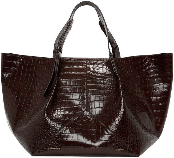 W11 Jumbo Tote In Dark Brown Croc Embossed Leather
