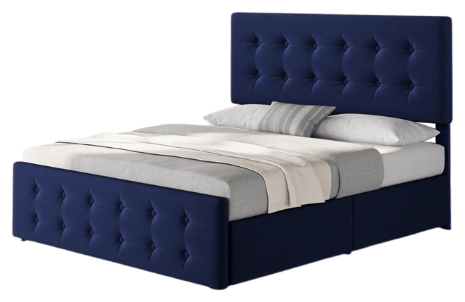 Queen Size Bed Frame with 4 Storage Drawers and Headboard, Velvet Upholstered Platform Bed Frame with Wooden Slats Support, Button Tufted Desig