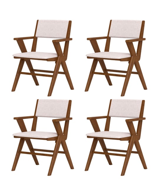 Wooden Dining Chair Set of 4 w/ Rubber Wood Frame Padded Seat & Back Armrests