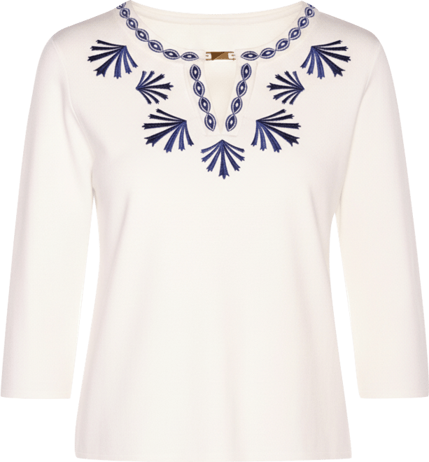 Women's Black Label Embroidered Split-Neck Sweater