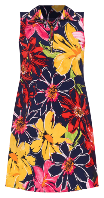 Women's Floral Jersey Front-Zip Sleeveless Dress