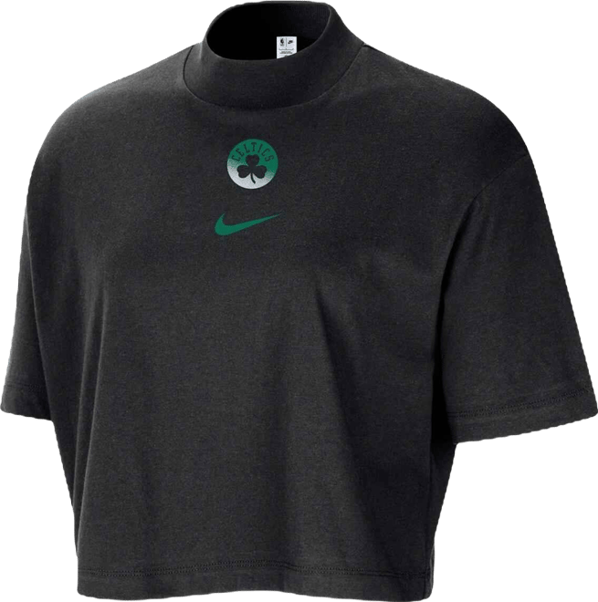 Women's Black Boston Celtics Courtside Mock Neck Loose Fit Cropped T-Shirt