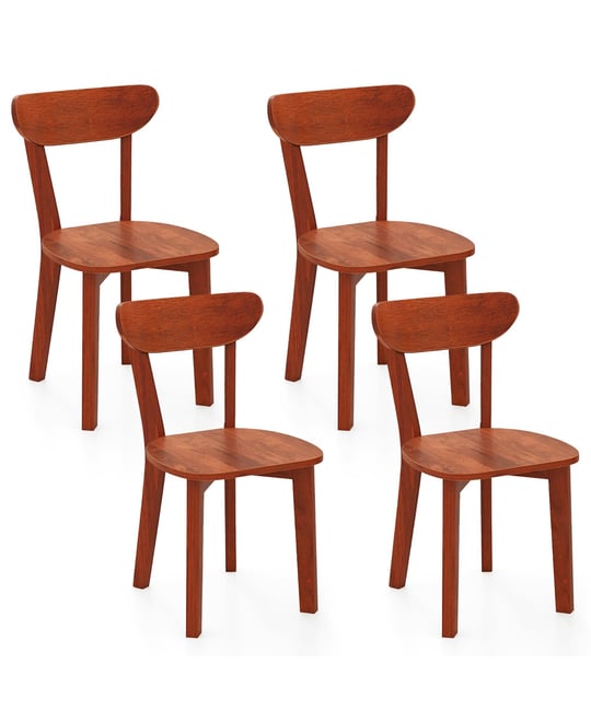 Solid Wood Dining Chair Set of 4 w/ Curved Backrest & Rubber Wood Frame