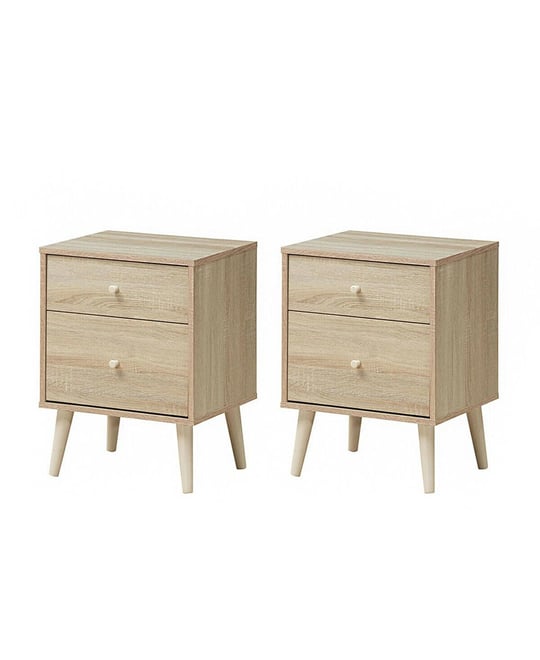 Nightstand 2-Drawer Beside End Side Table w/Rubber Legs Oak Finish