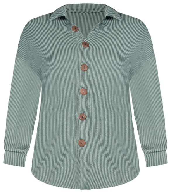 Women's Ribbed Button Up Long Sleeve Collared Shirt Jacket