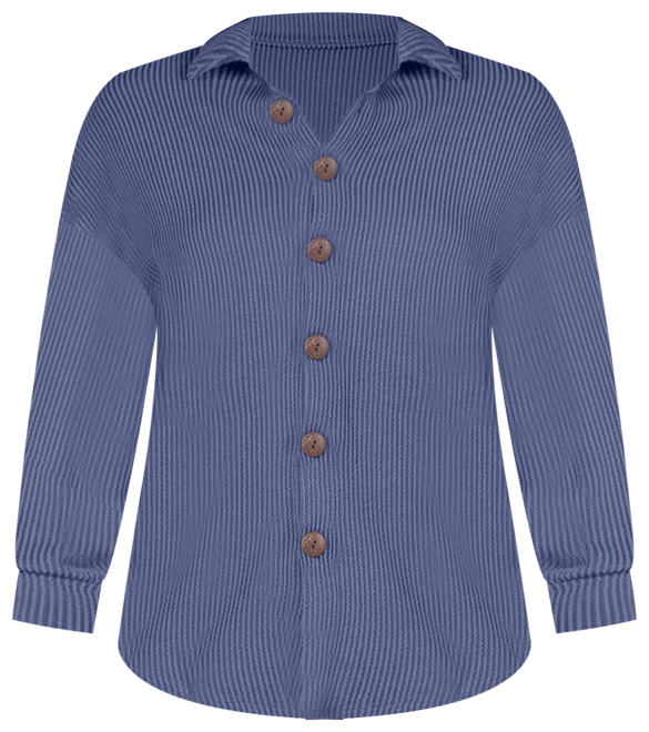 Women's Ribbed Button Up Long Sleeve Collared Shirt Jacket