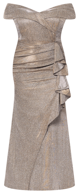 Plus Size Sweetheart-Neck Off-The-Shoulder Metallic Gown