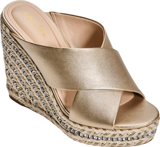 Metallic Criss Cross Rhinestone Wedge Gold Boston Proper