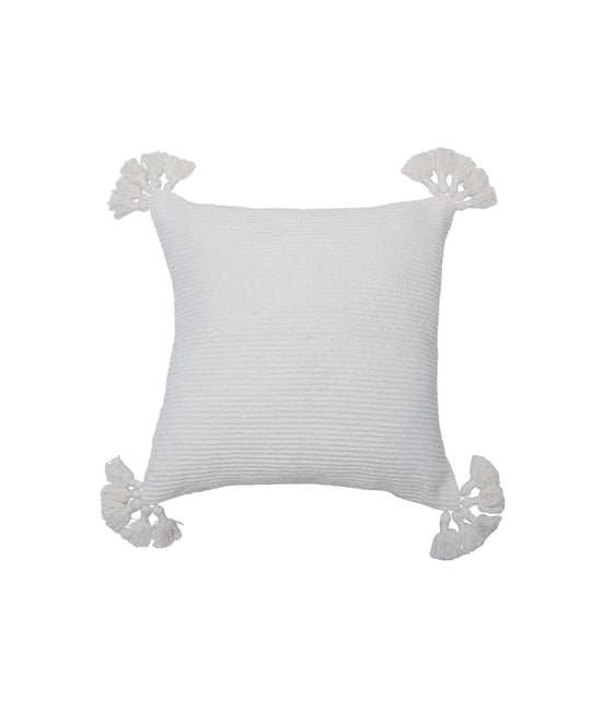 Newport White Textured Throw Pillow Solid Color With Tassels Luxury Decorative Accent Covers For Couch And Bed