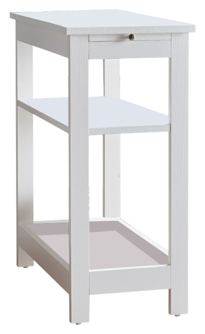 Slim Wood Side End Table with Storage Shelves & Pull-Out Tray, Nightstand for Bedroom, Living Room