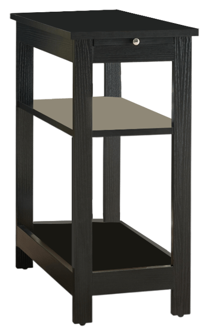 Slim Wood Side End Table with Storage Shelves & Pull-Out Tray, Nightstand for Bedroom, Living Room