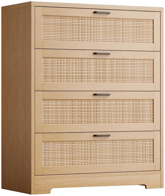 4 Drawer Dresser for Bedroom, Rattan Chest of Dressers