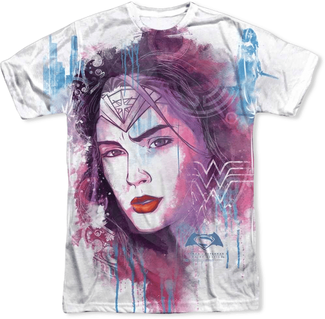Mens Watercolor Wonder Woman Sub Short Sleeve Adult Poly Crew Tee / T-Shirt