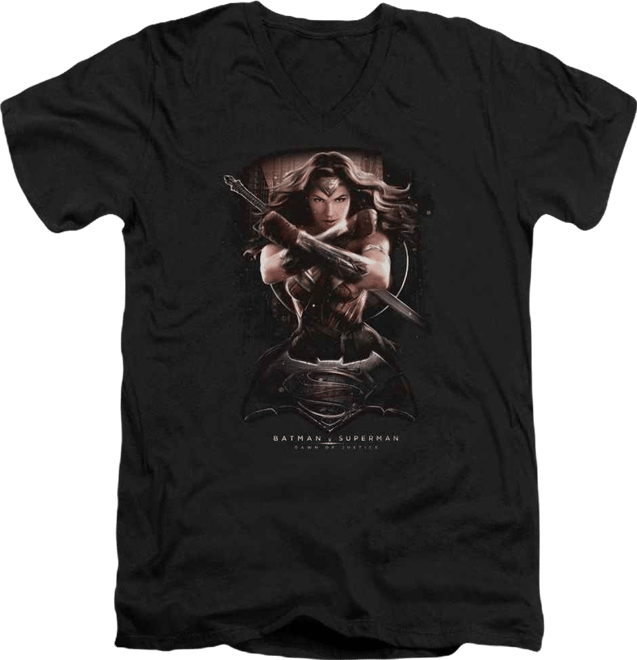 Mens Wonder Woman Ground Zero Short Sleeve Adult V Neck Premium Cotton Tee / T-Shirt