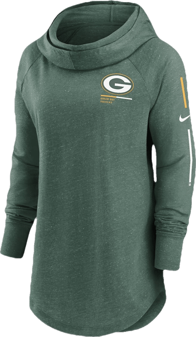 Women's  Heathered Green Green Bay Packers Minimal Statement Raglan Funnel Neck Pullover Hoodie