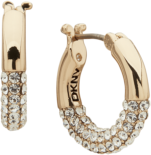 Gold-Tone Extra-Small Half-Pave Hoop Earrings, 0.4"