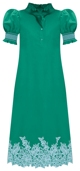 Green & Baby Blue Embroidery Eliza Midi Dress
